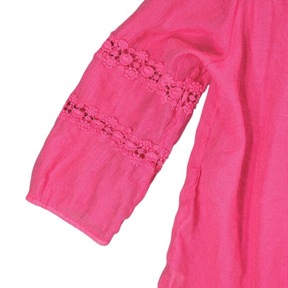 grand & greene Top sz 1X Women Aqua Blue Pink Peasant Boho Fairy Balloon Sleeves - Picture 14 of 14